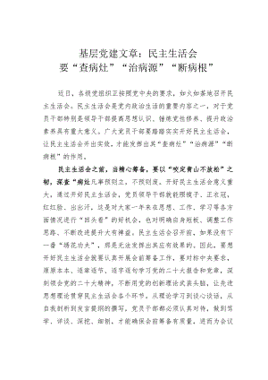 基层党建文章：民主生活会要“查病灶”“治病源”“断病根”.docx