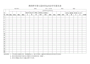 鹤岗师专第九届田径运动会学生报名表.docx