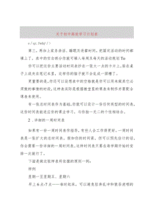 【精品文档】关于初中高效学习计划表（整理版）.docx