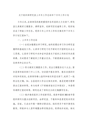 关于组织部研究室上半年工作总结和下半年工作计划.docx