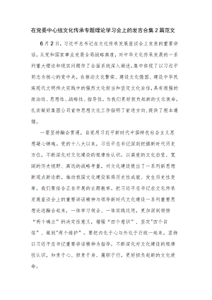 在党委中心组文化传承专题理论学习会上的发言合集2篇范文.docx