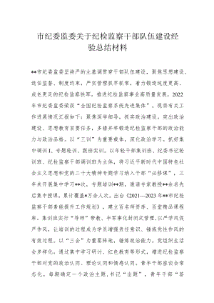市纪委监委关于纪检监察干部队伍建设经验总结材料.docx