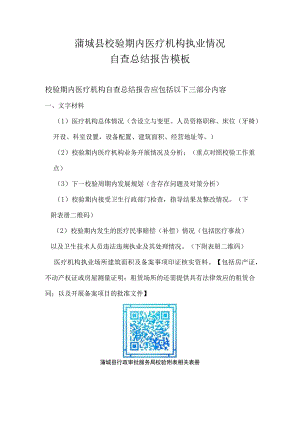 蒲城县校验期内医疗机构执业情况自查总结报告模板.docx