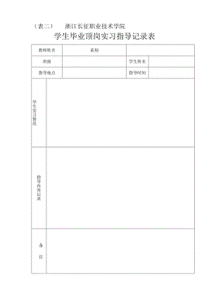 表二浙江长征职业技术学院学生毕业顶岗实习指导记录表.docx