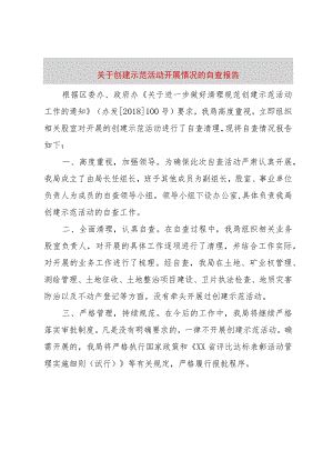 【精品文档】关于创建示范活动开展情况的自查报告（整理版）.docx