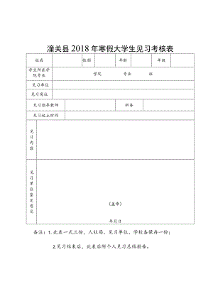 潼关县2018年寒假大学生见习考核表.docx