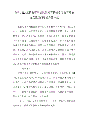 关于2023纪检监察干部队伍教育整顿学习教育环节自查梳理问题的实施方案.docx