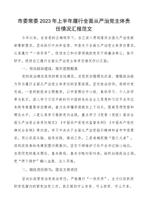 2023年上半年履行全面从严治党主体责任情况汇报个人工作报告总结.docx