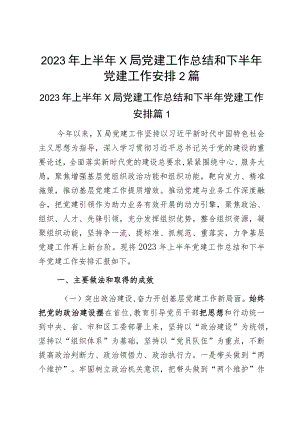 2023年上半年x局党建工作总结和下半年党建工作安排2篇.docx