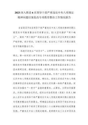 2023深入推进6名领导干部严重违反中央八项规定精神问题以案促改专项教育整治工作情况报告.docx