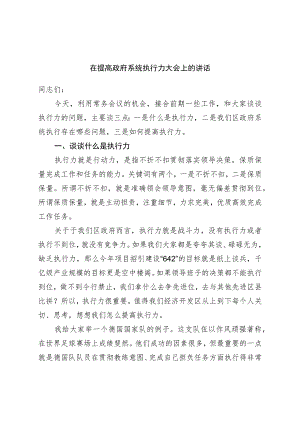 在提高政府系统执行力大会上的讲话.docx