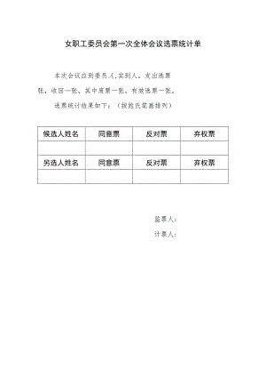 （工会换届）女职工委员会第一次全体会议选票统计单.docx