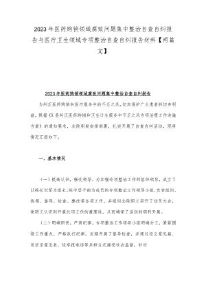 2023年医药购销领域腐败问题集中整治自查自纠报告与医疗卫生领域专项整治自查自纠报告材料【两篇文】.docx