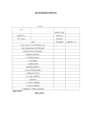 室内装修违规记录表范本.docx