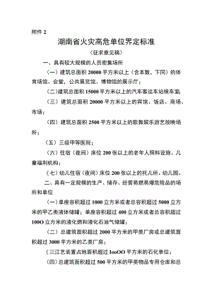 湖南省火灾高危单位界定标准（征求意见稿）.docx