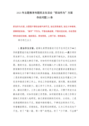 2023年第一批主题教育专题民主生活会“担当作为”方面个人查摆存在问题24个.docx