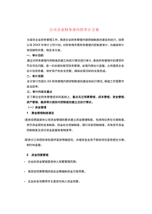 公司企业财务部内控审计方案.docx