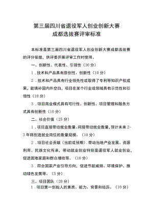 第三届四川省退役军人创业创新大赛成都选拔赛评审标准.docx