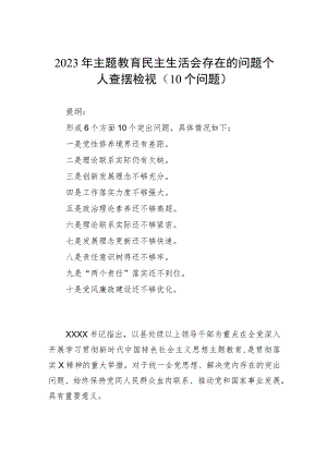 2023年主题教育民主生活会存在的问题个人查摆检视（10个问题）.docx