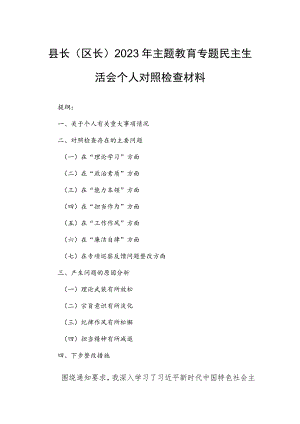 县长（区长）2023年主题教育专题民主生活会个人对照检查材料.docx