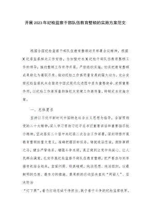 开展2023年纪检监察干部队伍教育整顿的实施方案范文.docx