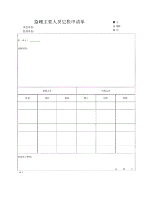 市政工程监理主要人员更换申请单(示范文本).docx