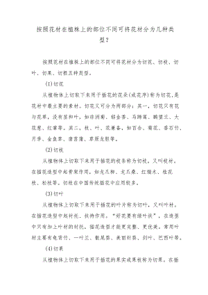 按照花材在植株上的部位不同可将花材分为几种类型？.docx