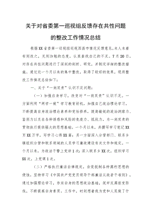 关于对省委第一巡视组反馈存在共性问题的整改工作情况总结.docx