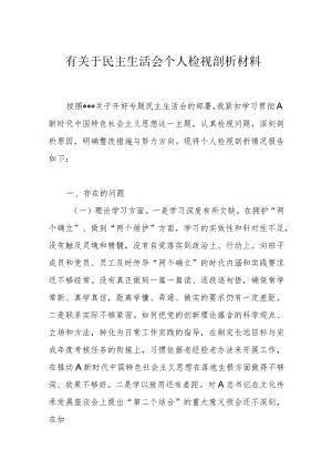 有关于民主生活会个人检视剖析材料.docx