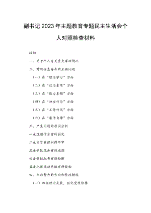 副书记2023年主题教育专题民主生活会个人对照检查材料.docx