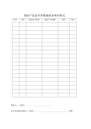 投标产品技术参数偏离表响应格式47(2023年).docx
