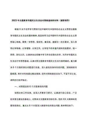 2023年主题教育专题民主生活会对照检查剖析材料（副职领导）.docx
