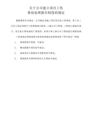 关于公司建立项目部工伤事故报告制度的规定模板范文.docx