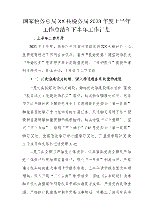 国家税务总局xx县税务局2023年度上半年工作总结和下半年工作计划.docx