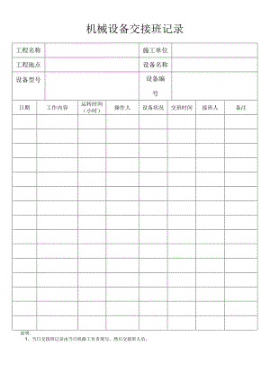 机械设备交接班记录模板范文.docx