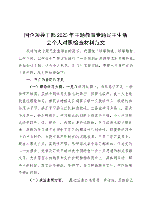 国有企业分管领导2023年主题教育专题民主生活会个人对照检查材料（学习、素质、能力、担当作为、作风检视剖析发言提纲公司）.docx
