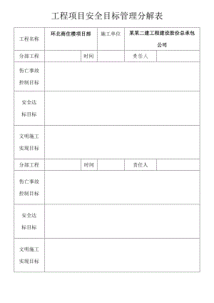 工程项目部安全目标管理分解模板范文.docx