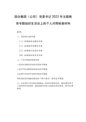 国企集团（公司）党委书记2023年主题教育专题组织生活会上的个人对照检查材料.docx