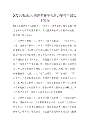 XX县委编办：搭建多种平台助力年轻干部实干实为.docx