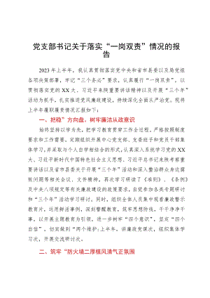 党支部书记关于落实“一岗双责”情况的报告.docx