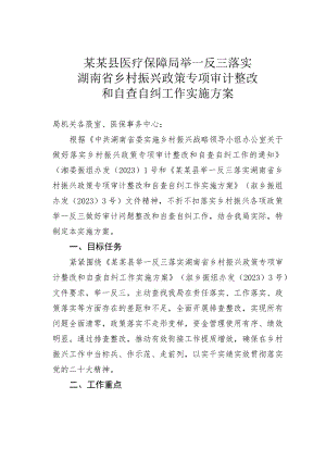 某某县医疗保障局举一反三落实湖南省乡村振兴政策专项审计整改和自查自纠工作实施方案.docx