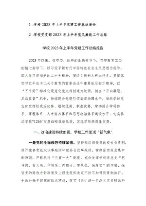 两篇：学校2023年上半年党建、党风廉政工作总结范文.docx