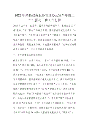 2023年某县政务服务管理办公室半年度工作汇报与下步工作打算.docx