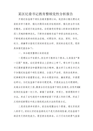 某区纪委书记教育整顿党性分析报告.docx