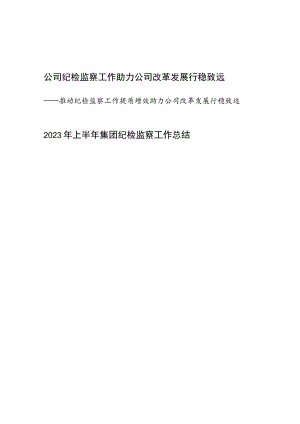公司纪检监察工作助力公司改革发展行稳致远经验交流发言材料和2023年上半年集团纪检监察工作总结.docx