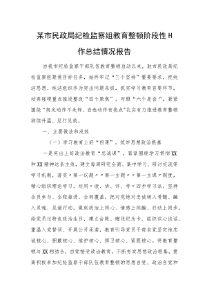 某市民政局纪检监察组教育整顿阶段性工作总结情况报告.docx