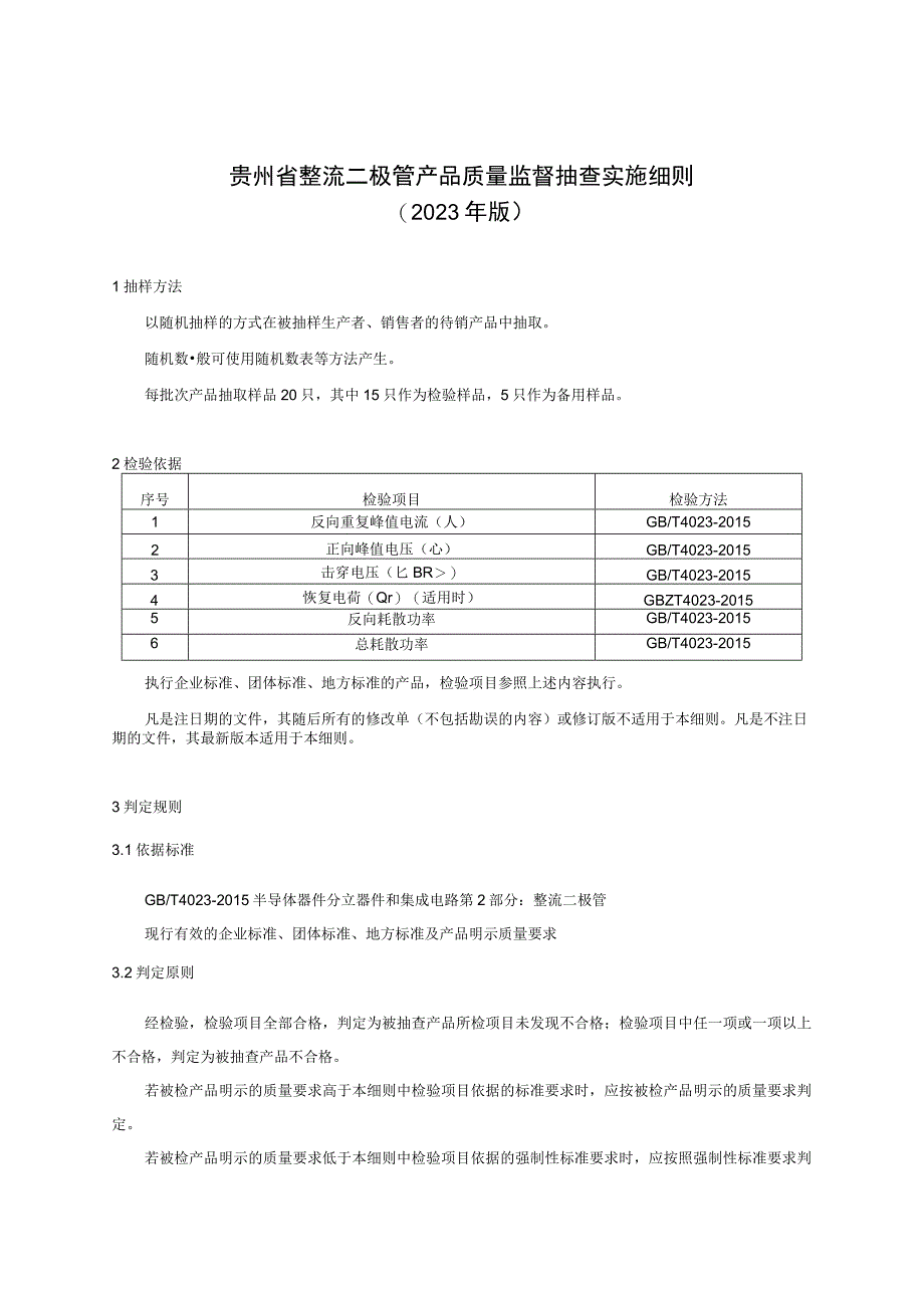 贵州省整流二极管产品质量监督抽查实施细则(2023年版).docx_第1页