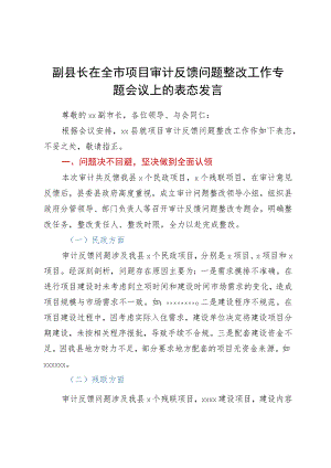 副县长在全市项目审计反馈问题整改工作专题会议上的表态发言.docx