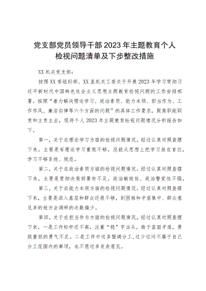 党支部党员领导干部2023年主题教育个人检视问题清单及下步整改措施.docx