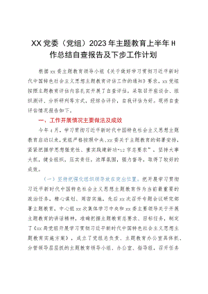 XX党委（党组）2023年主题教育上半年工作总结自查报告及下步工作计划.docx
